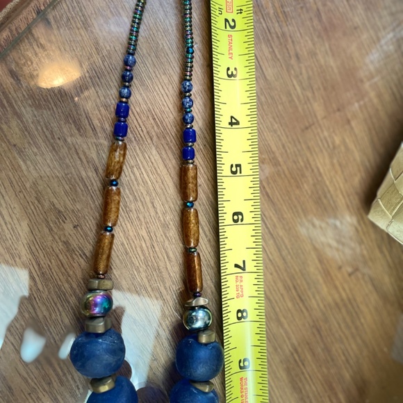 Very interesting blue African glass beaded necklace with glazed glass beads - Picture 3 of 8